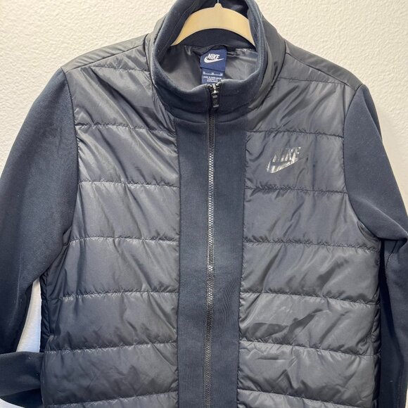 NIKE Tech Fleece Puffer Advance Bomber Jacket Black Goose Down Women's Sz M - Picture 1 of 9